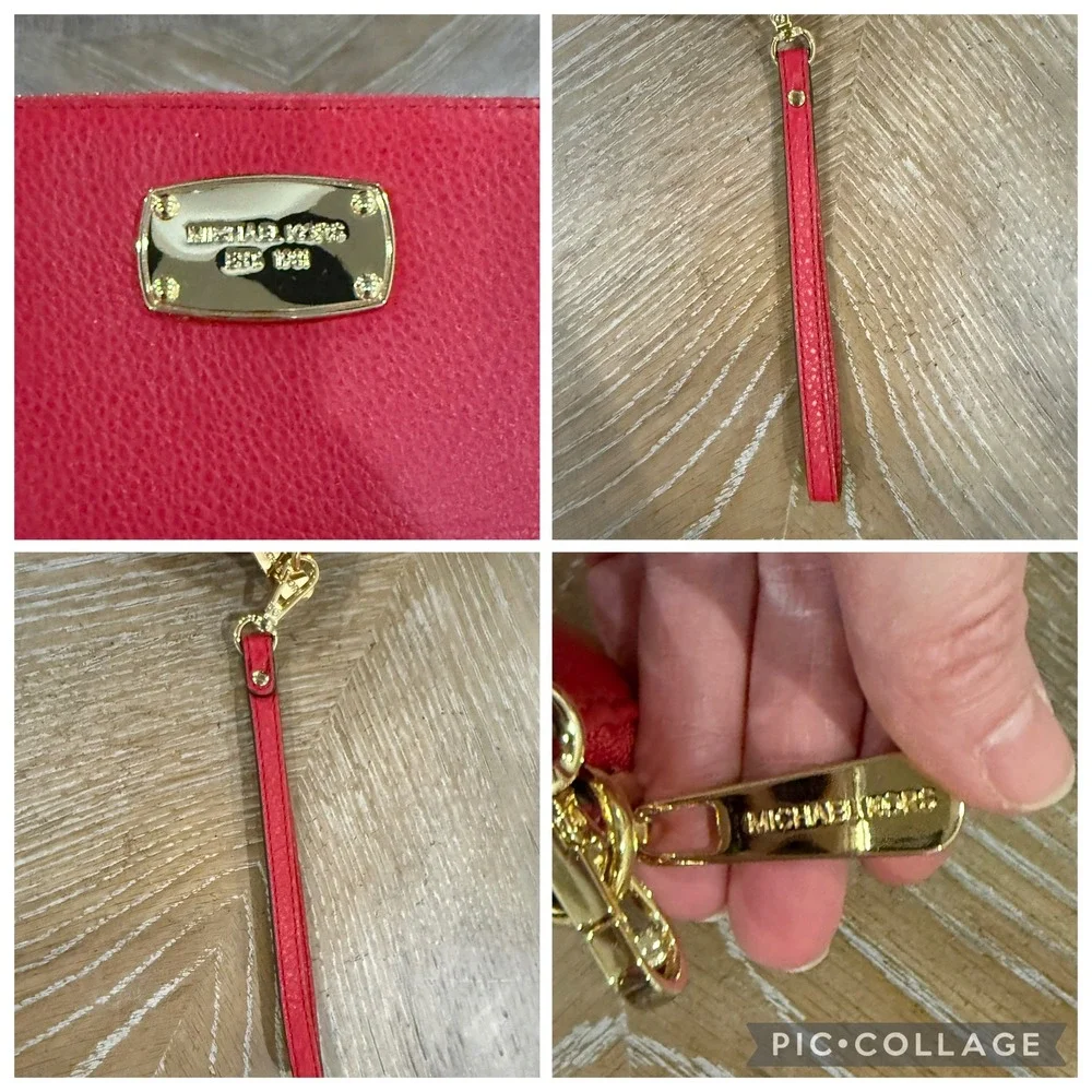 Michael‎ Kors Jet Set Travel Red Leather Zip Around Wristlet Wallet
